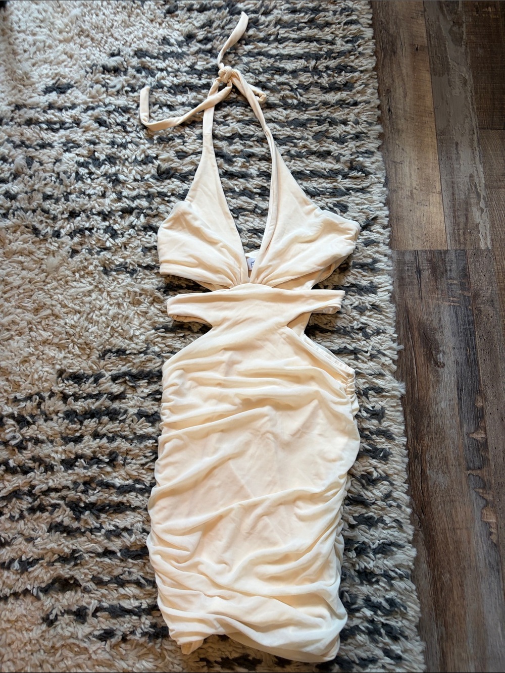 Oh Polly Cream Halter Cutout Midi Dress